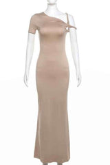 Sexy Solid Color Asymmetric Sleeveless Maxi Dress image 8