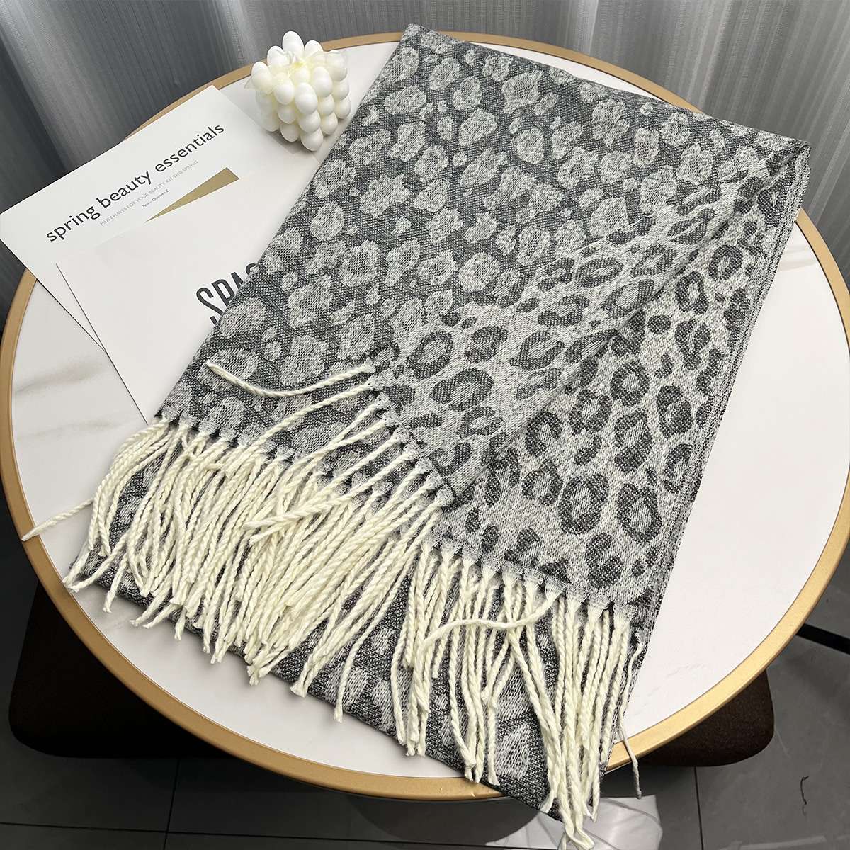 Super Soft Leopard Print Scarf Blanket Wrap - Free Size, Dark Grey image