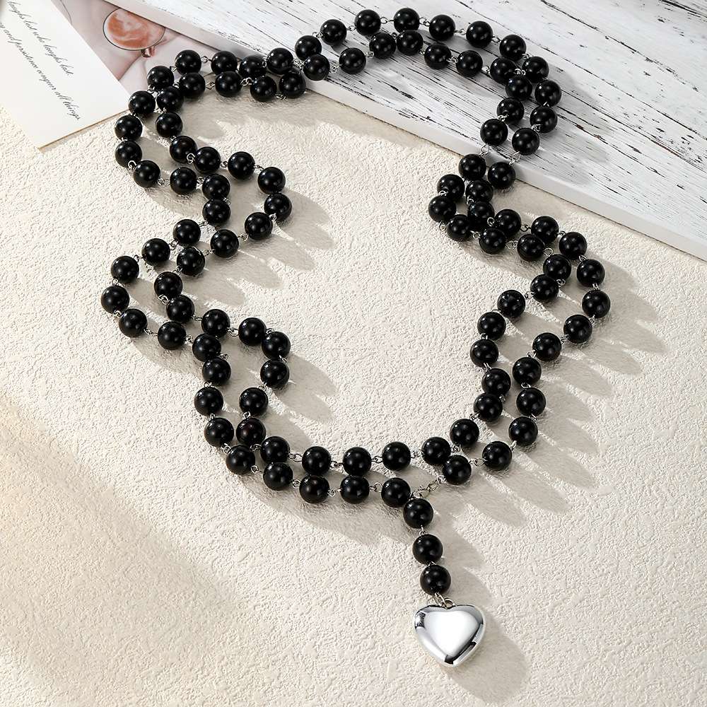 Gothic Black Beaded Layered Necklace image 4