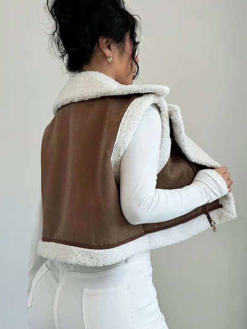 Faux Shearling Vest with Zipper image 5