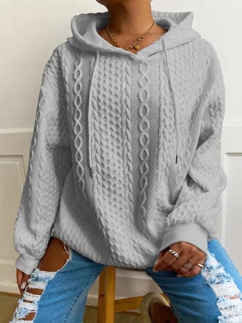 Cable Knit Hoodie - S, Grey image