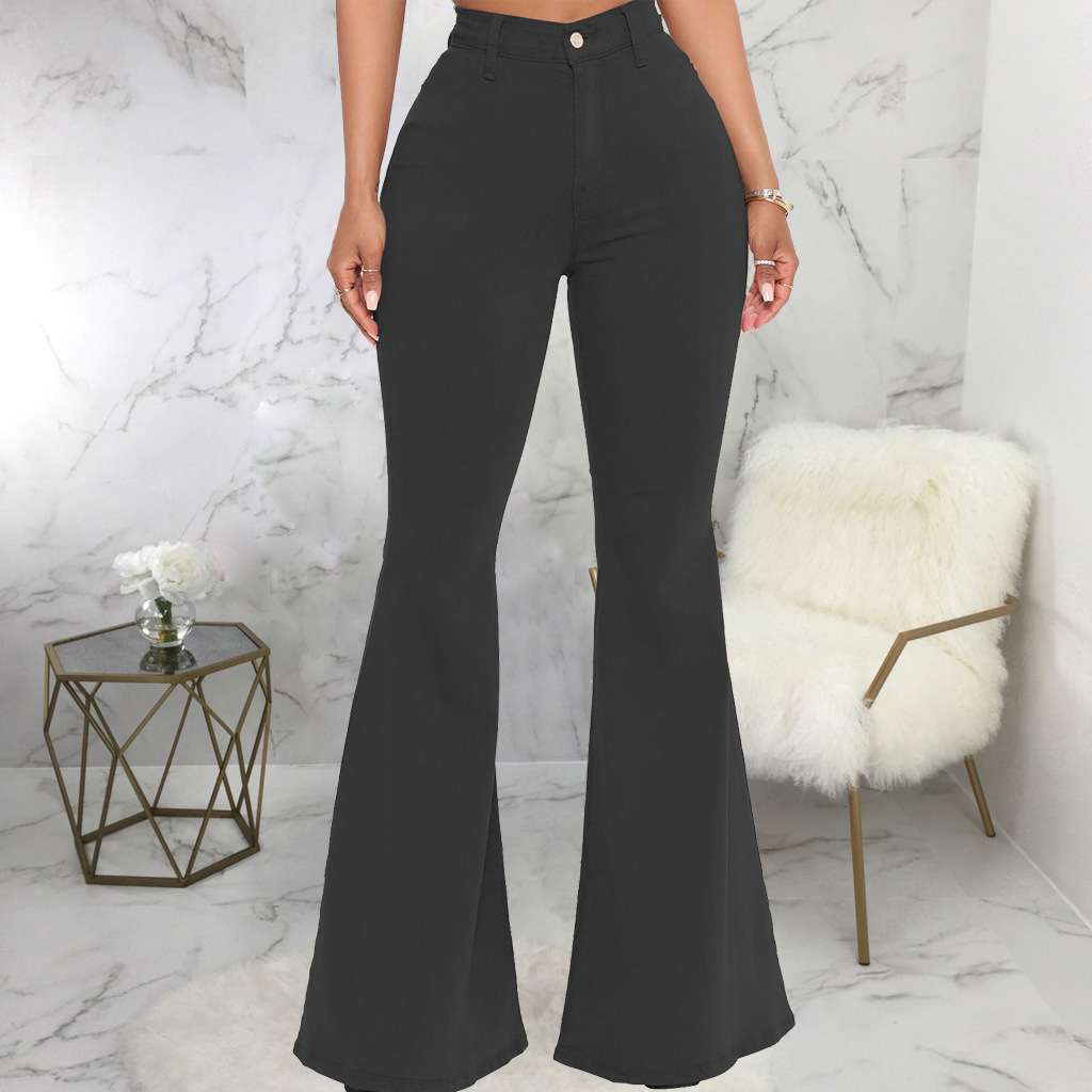 High-Waisted Black Flared Pants image 1