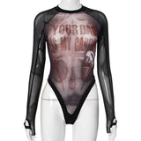 Printed Sheer Fitted Bodysuits image 2