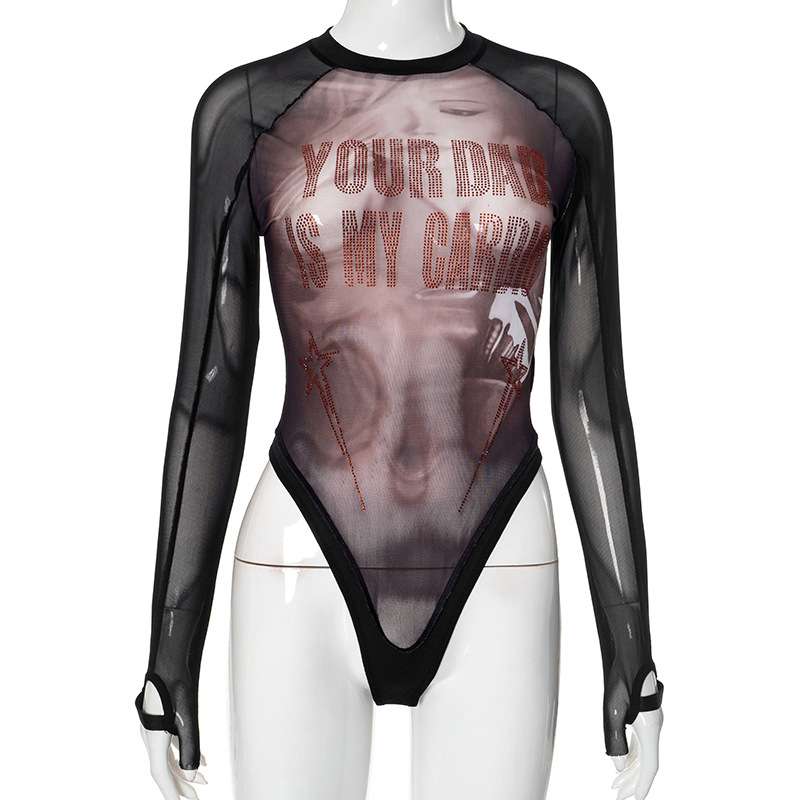 Printed Sheer Fitted Bodysuits image 2