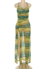 See-Through Ruffled Side Slit Sleeveless Maxi Dress image 4