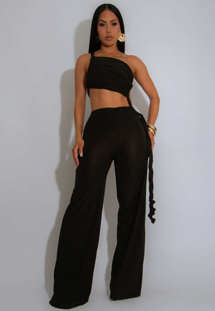 Rached Sleeveless Bodycon Wide-leg Jumpsuits - S, Black image