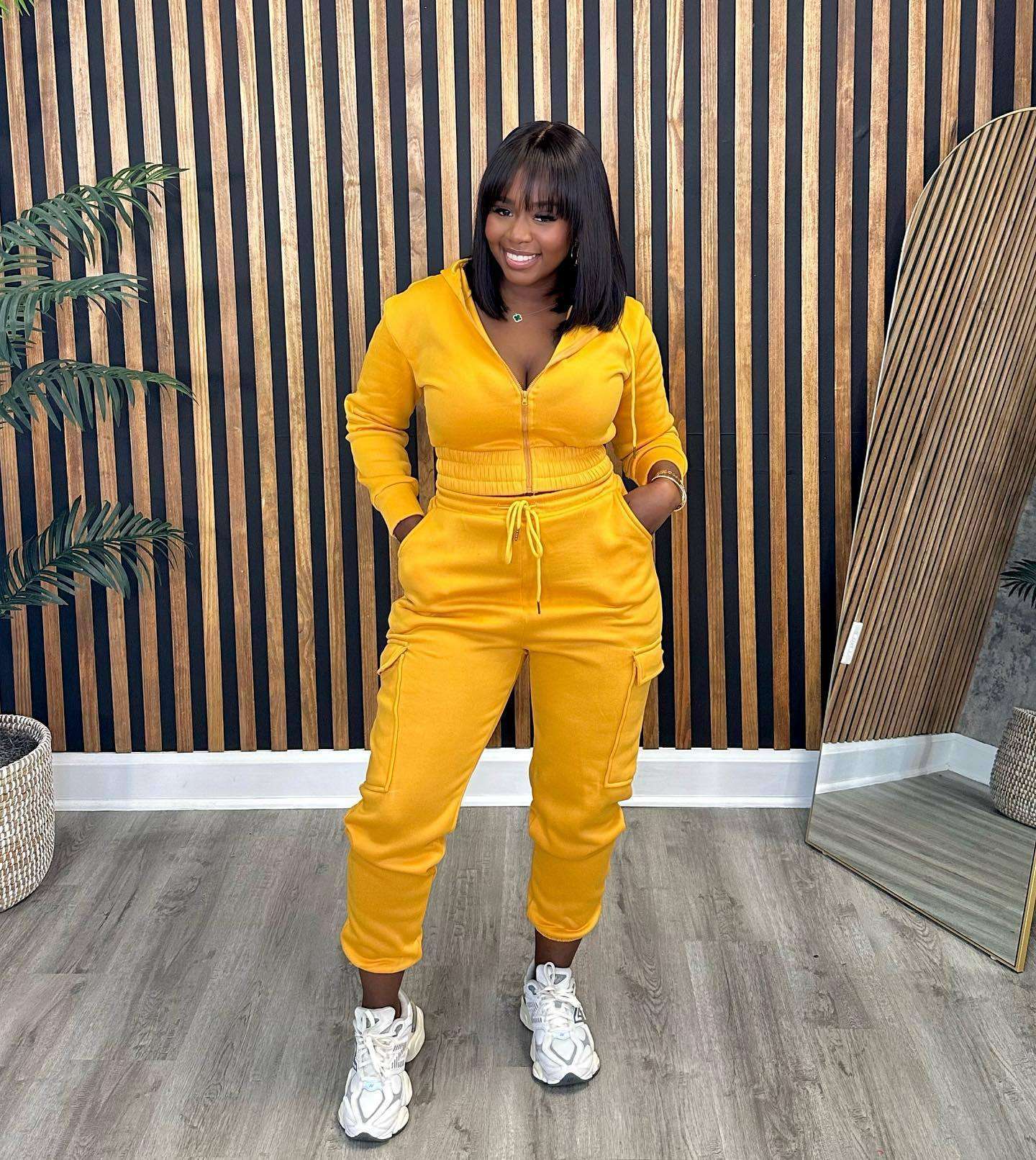Casual Sportswear Tracksuit Set - L, Yellow image