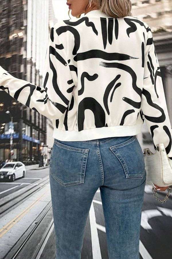 Zip-Up Baseball Jacket With Pattern Print image 2