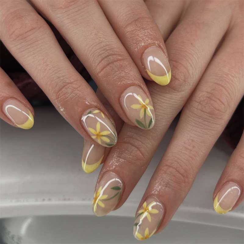 Floral Yellow Tip Nail Art image 0