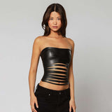 Faux Leather Strapless Cut-Out Top - M, Black image