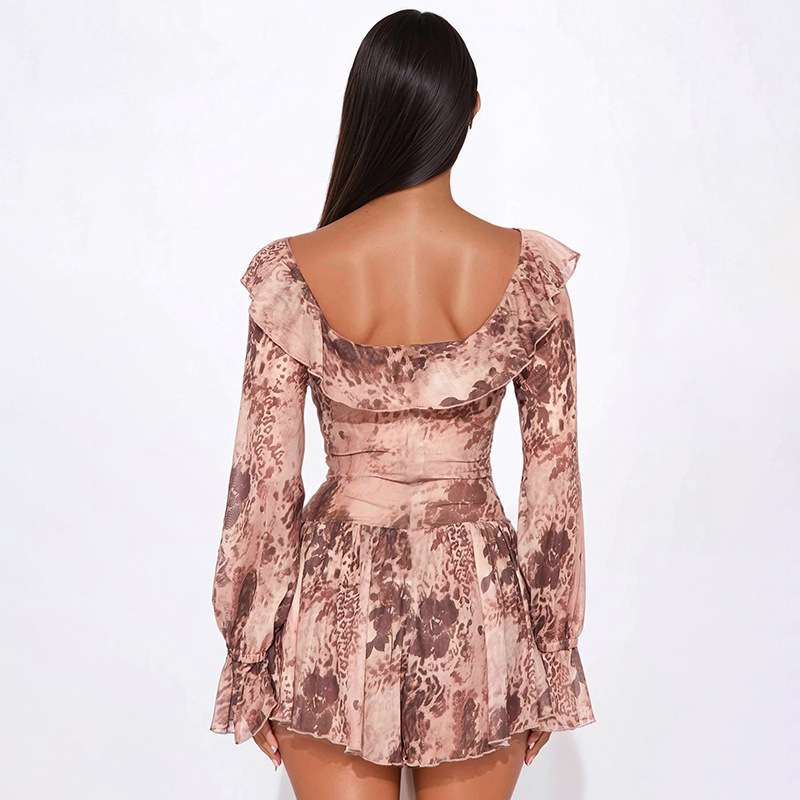Tie-Dye Ruffle Lace-Up Long Sleeve Dress image 2