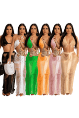 Sexy 2 Piece Halter Tassel Crop Top Maxi Skirt Summer Beach Holiday Outfits image 1
