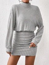 Turtleneck Bodycon Textured Fabric Dress image 4