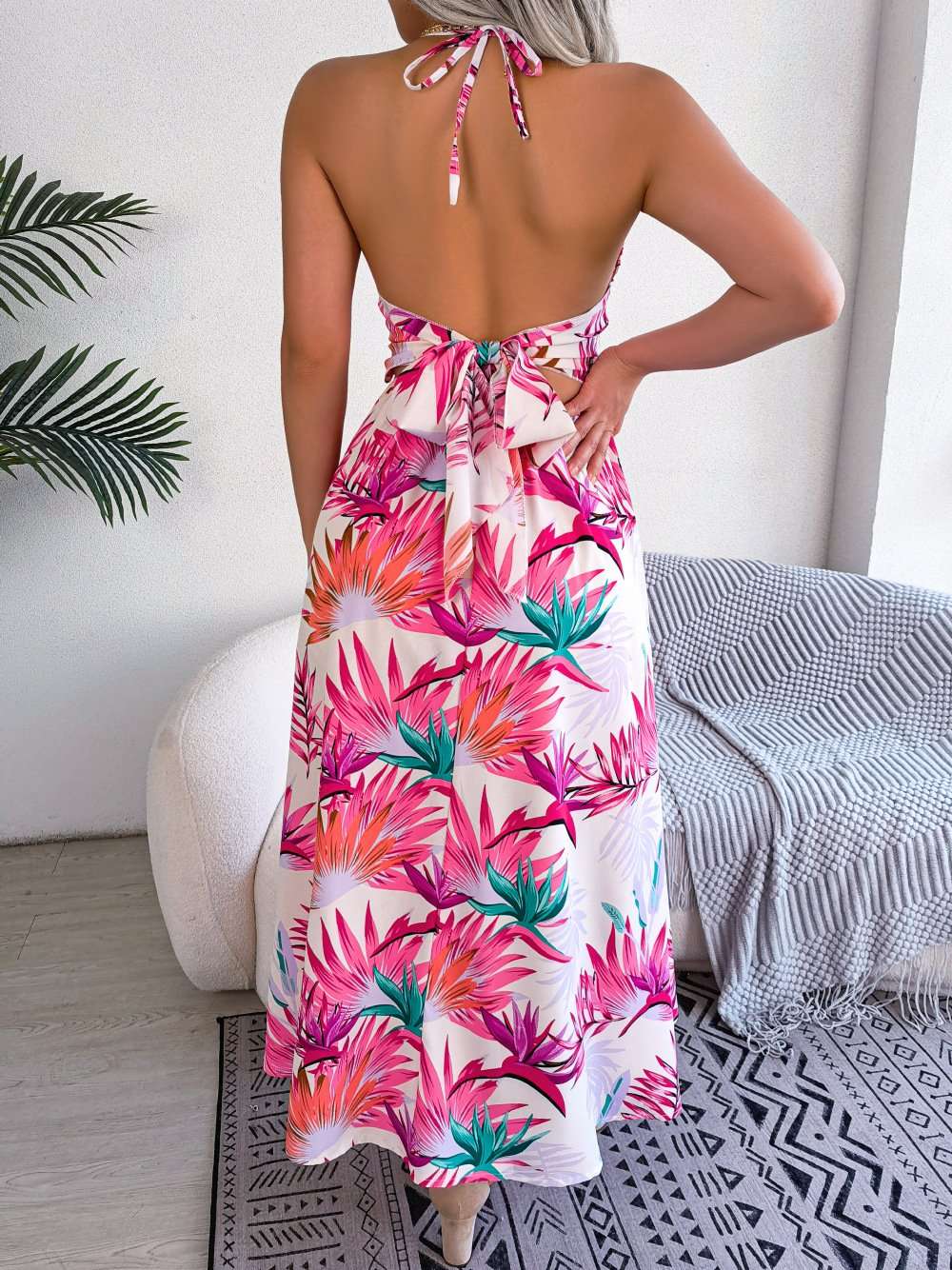 Tropical Print Halter Maxi Dress image 3