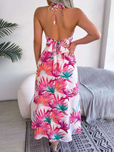 Tropical Print Halter Maxi Dress image 3