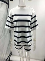Striped Short-Sleeve Shorts Set image 2