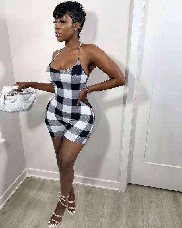 Print Spaghetti Strap Romper - S, Multi Black image