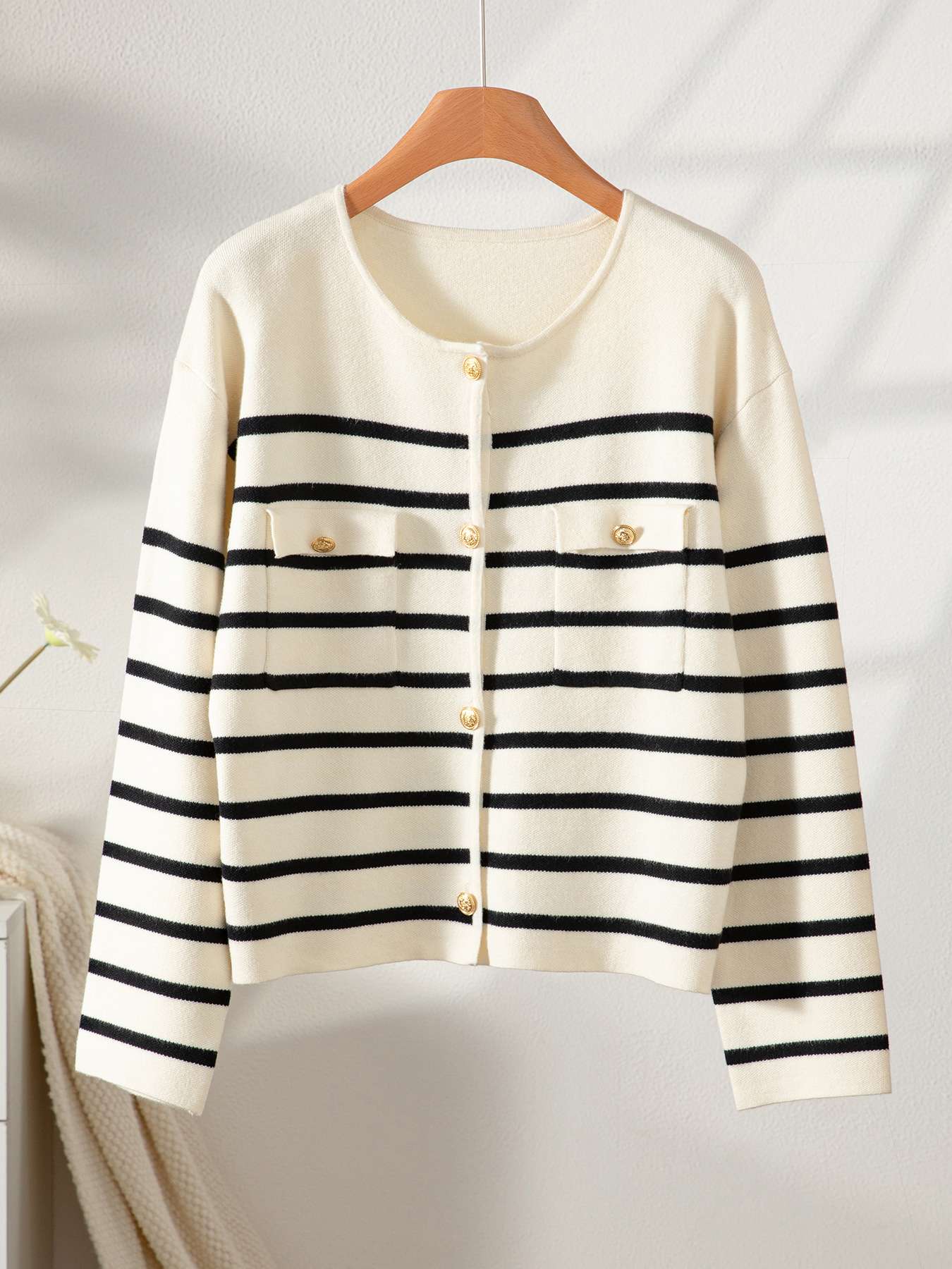 Classic Striped Button-Up Sweater image 4