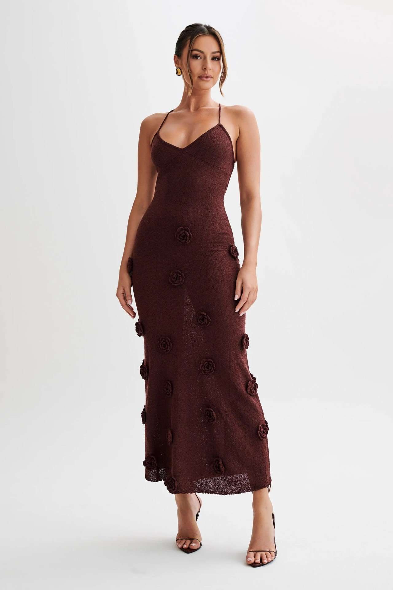Elegant White Floral Maxi Dress - S, Brown image