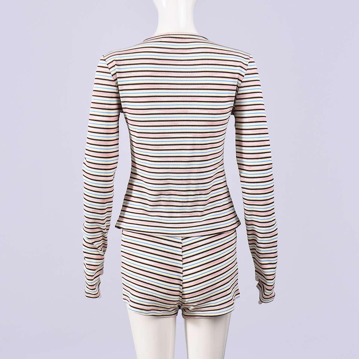 Striped Long Sleeve T-Shirt & Shorts Set image 4