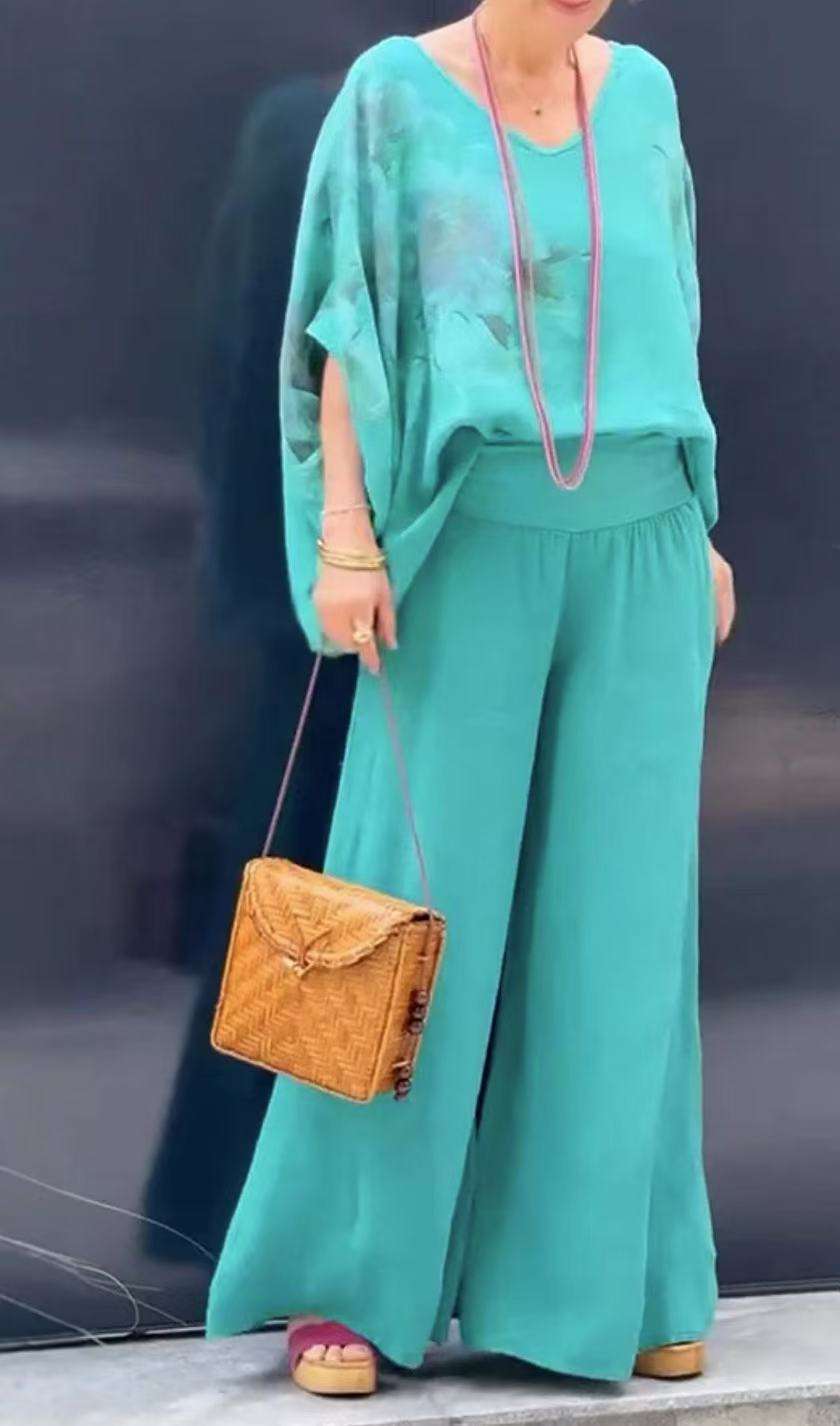 Floral Kimono Top & Wide-Leg Pants Set image 3