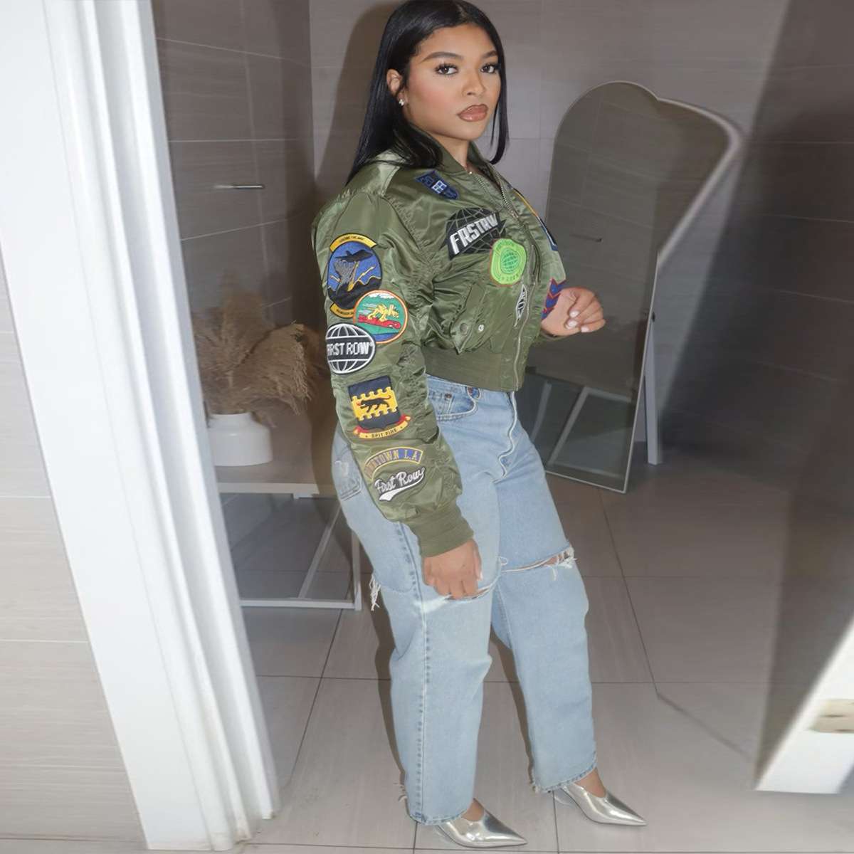 Military-Inspired Patch Bomber Jacket image 3