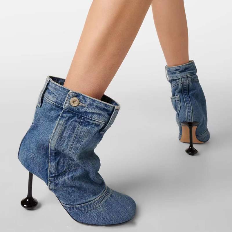 Denim Round Toe Boots image 0