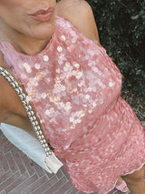Pink Sequin Halter Mini Dress image 1