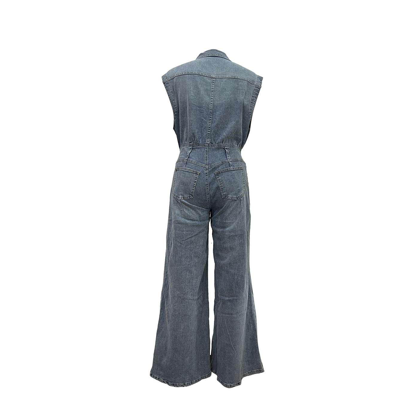 Women's Dressy Sleeveless Button Front Wide Leg Denim Jumpsuit 1 image 5