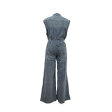 Women's Dressy Sleeveless Button Front Wide Leg Denim Jumpsuit 1 image 5
