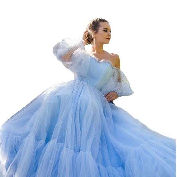 Puffy Sleeve Prom Dress Long Evening Gowns image 1