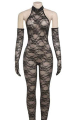 Sexy See-Through Mesh Open Back Glove Detail Jumpsuit image 2