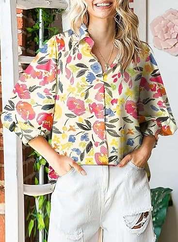Long sleeve Floral print Casual Shirt - S, Multi Beige image