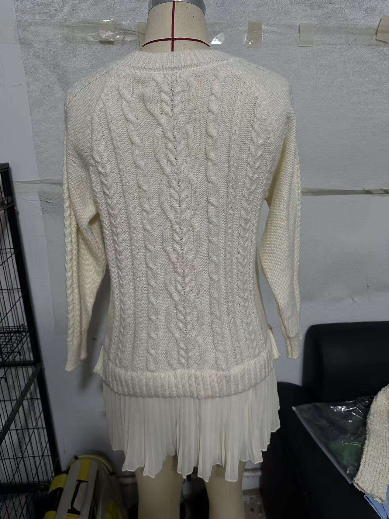 Cable Knit Sweater Dresswith Pleated Hem image 3