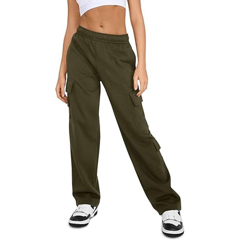 High Waisted Casual Cargo Sweatpants - M, Army Green image