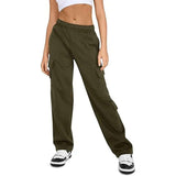 High Waisted Casual Cargo Sweatpants - M, Army Green image
