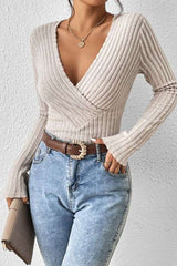V-Neck Ribbed Knit Crop Tee image 0