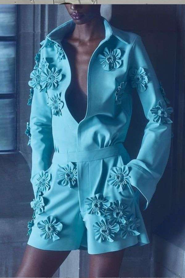 3D Floral Design Collared Romper image 10