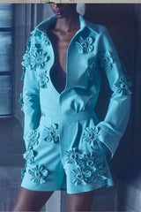 3D Floral Design Collared Romper image 10