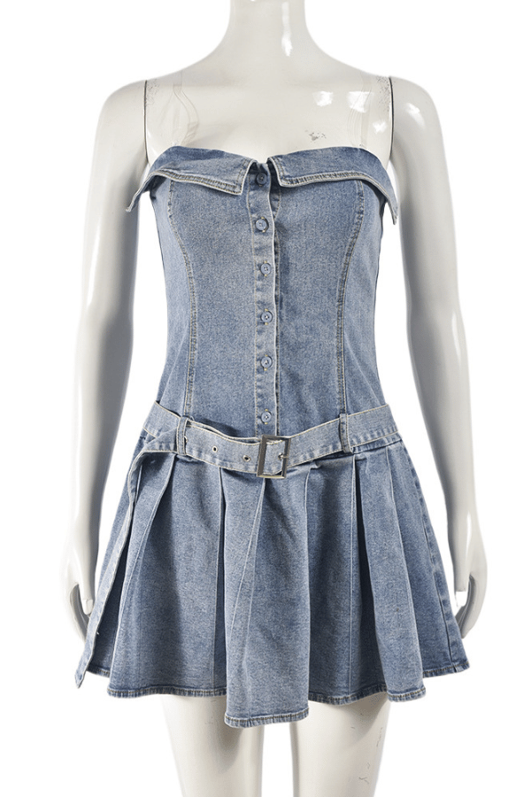 Urban Charm Belted Denim Skater Dress image 4