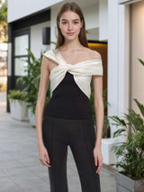 Stylish Off-Shoulder Color Block Top image 6