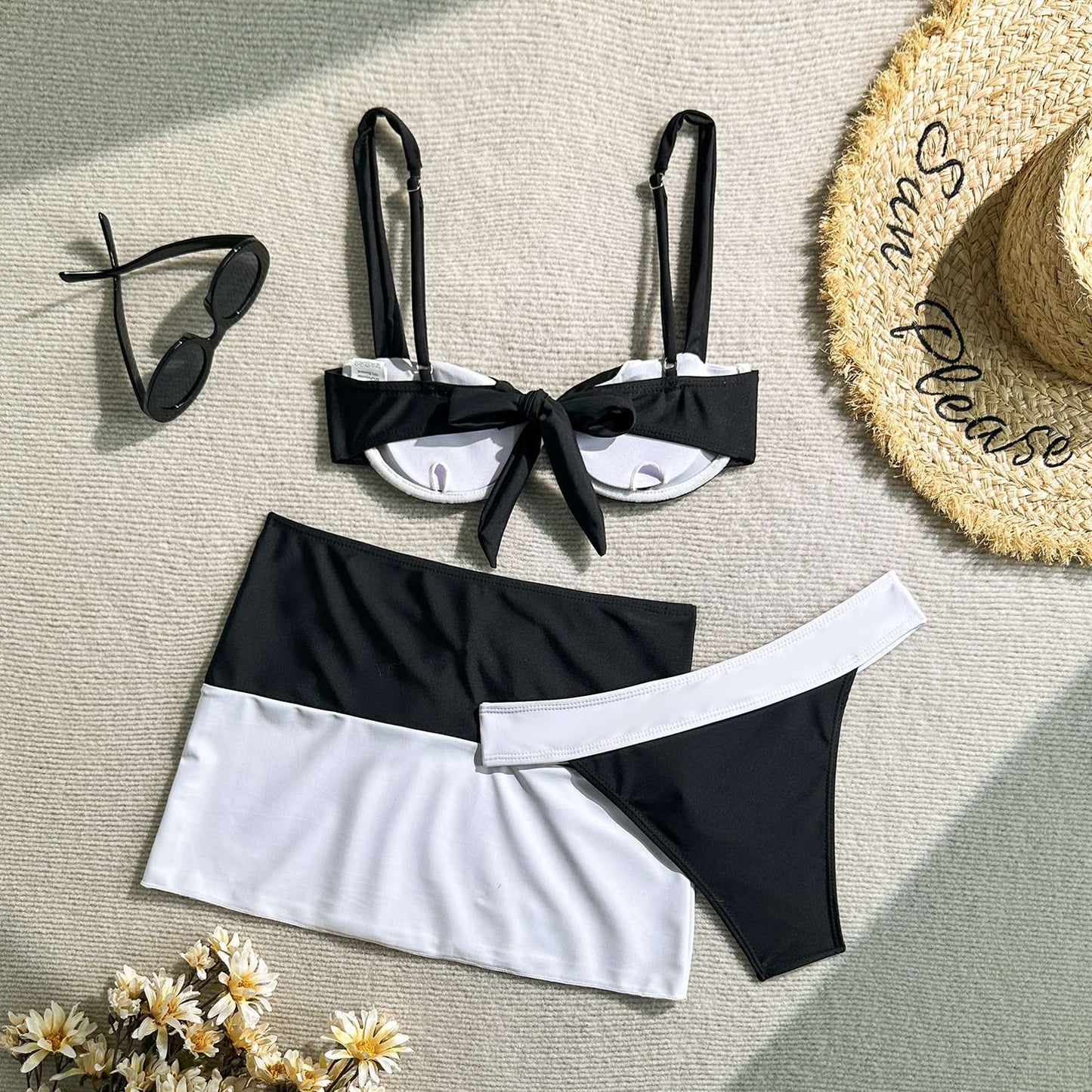 Color Block Bikini and Skirt Set image 3