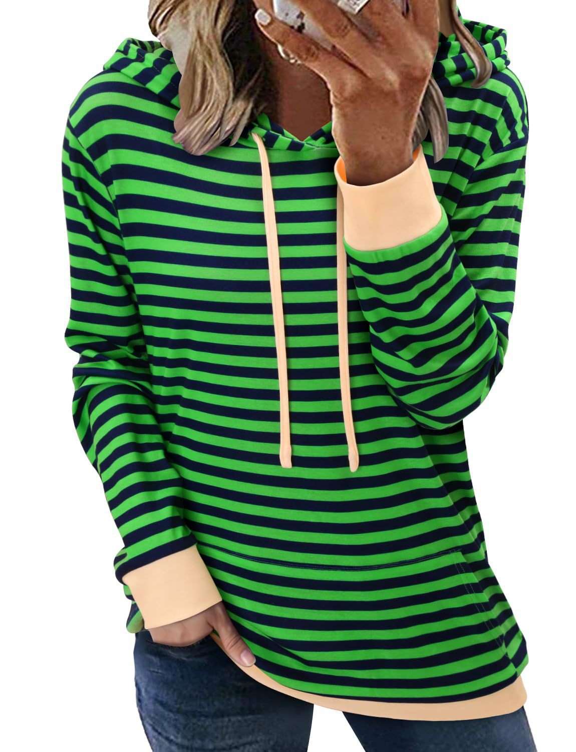 Colorblock Hoodie with Striped Sleeve image 3