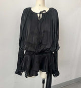 Elegant Sheer Dress with Tie Detail - S, Black image