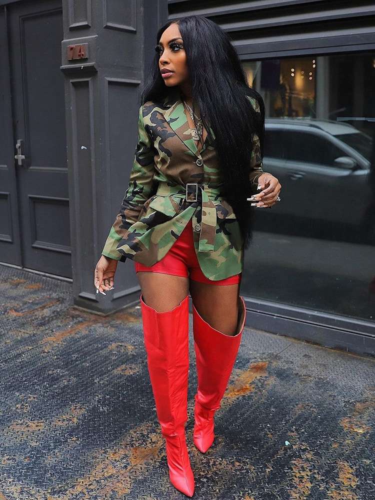 Casual Camuflague Coat With Belt Cardigan Jacket image 1