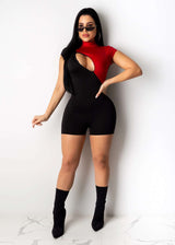 Asymmetrical Colorblock Bodycon Jumpsuit - M, Red image