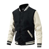 Men Colorblock Casual Bomber Jacket - XL, Multi Black image