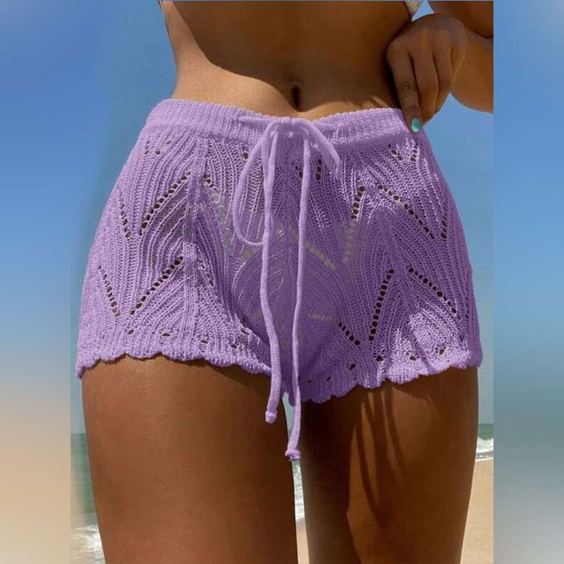 Vibrant Crochet Beach Shorts - L, Purple image