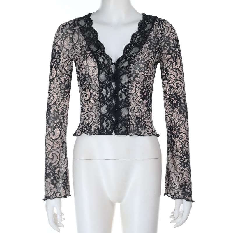 Sheer Lace Button-Up Top image 4
