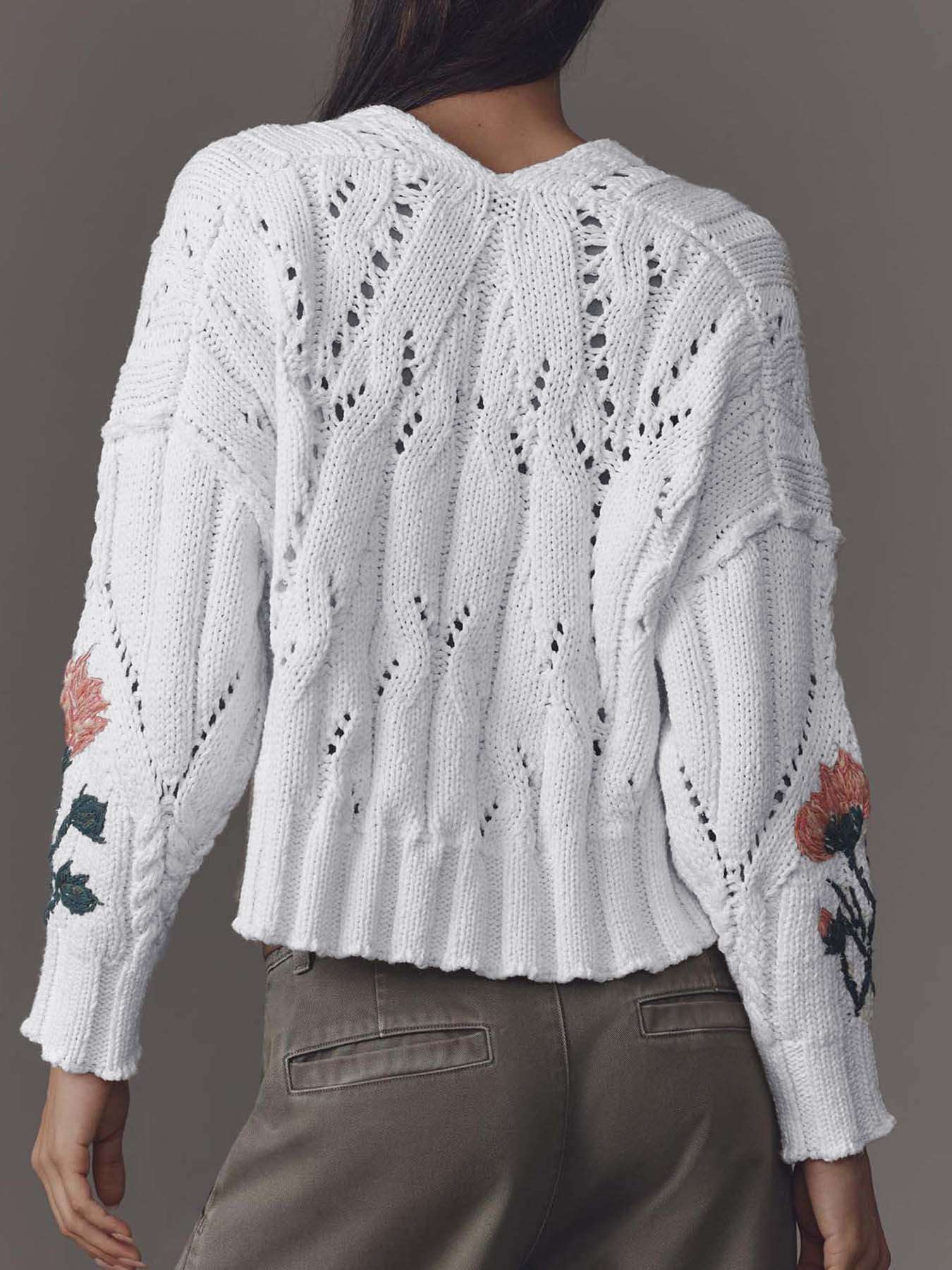 Cable Knit Sweater with Floral Embroidery image 3